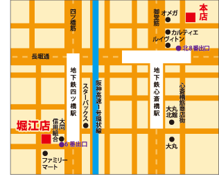 法善寺あられ 堀江店 地図